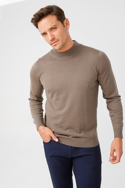 Men's Basic Half Turtleneck Thin Knitwear Sweater Mink