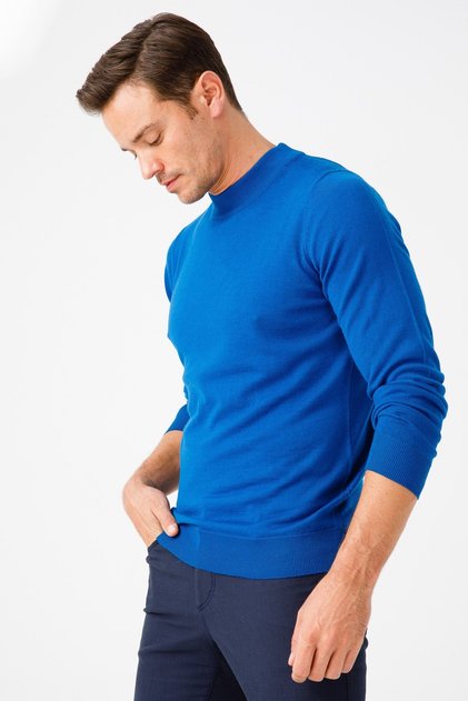 Men's Basic Half Fisherman Thin Knitwear Sweater S.blue