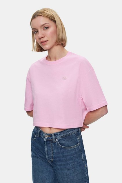 Tricou pentru femei IINDIANA roz deschis cu decolteu crop imprimat