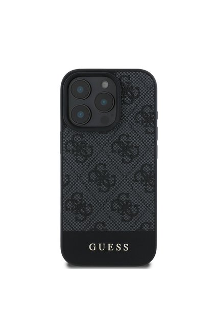 Guess Licensed Pu Leather Compatible Case for iPhone 16 Pro Max Cover with Stripe Logo Design Black