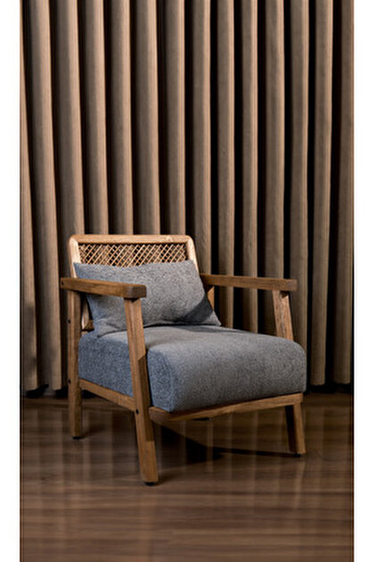 Aberteka Merlin Hazeranlı Yeşil Ahşap Gri Teddy Kumaş Berjer