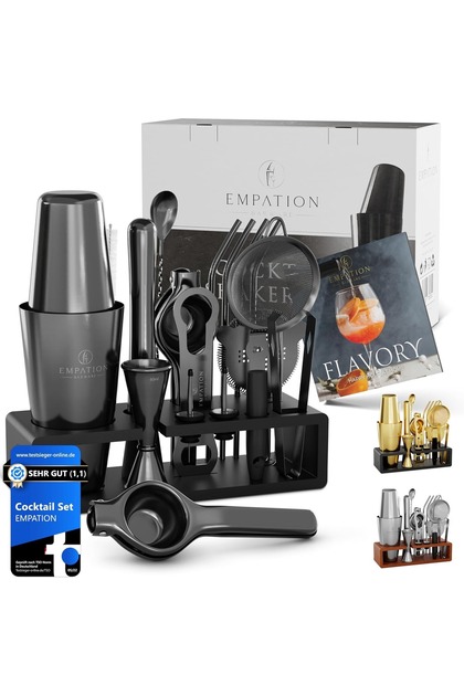 Cocktail Set 825 ml Paslanmaz Çelik Boston Shaker, Stand ve Tarif Kitapçığı ile Profesyonel Set