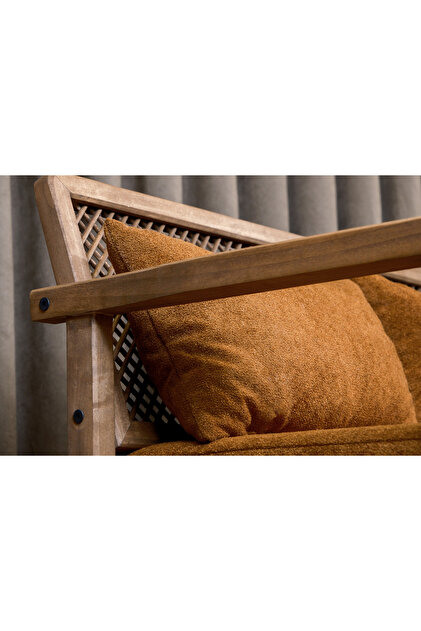 Aberteka Merlin Hazeranlı Venge Ahşap Teddy Hardal İkili Kanepe