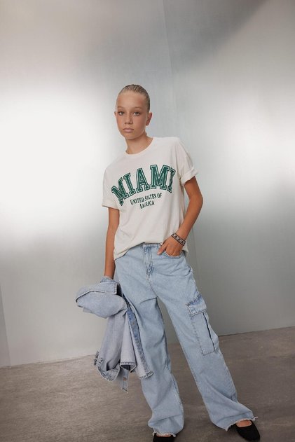 Girl's Wide Leg Cargo Pocket Wide Leg Jean Trousers A5734A824Au