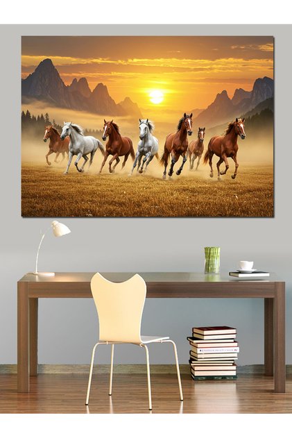Gün Batımında Atlılar Dekoratif Yağlı boya Dokulu Yüksek kaliteli Kanvas Canvas Tablo