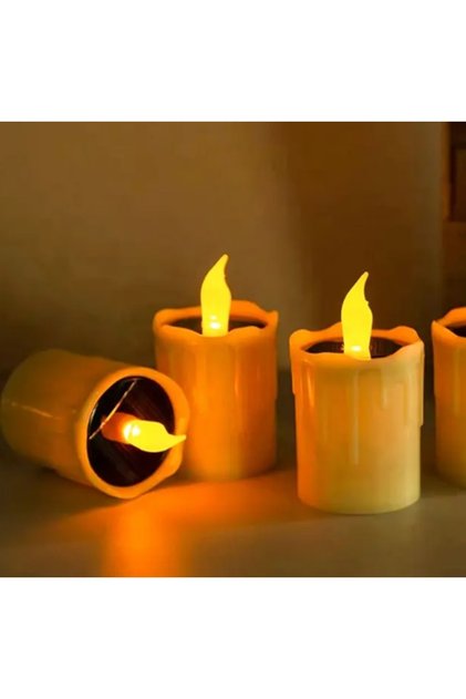 3 Adet Dekoratif Alev Efektli Solar Mum, Romantik Akşam Yemeği İçin Loş Sarı Işık