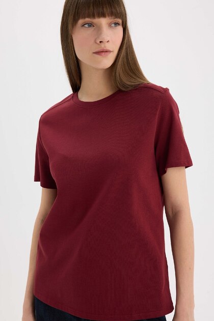 Regular Fit Crew Neck Basic Plain L Premium Short Sleeve Burgundy T-Shirt A9428Ax25Sp
