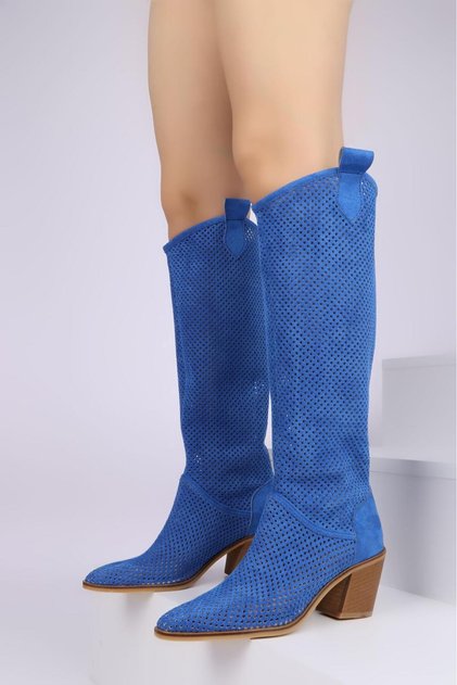 Thick Heel Perforated Long Summer Boots