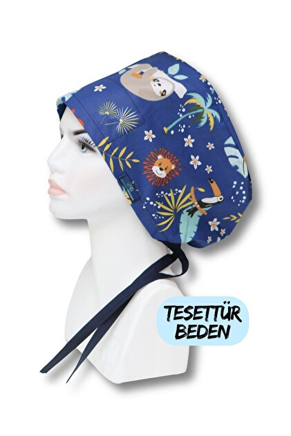 Χειρουργικό καπέλο με μοτίβο ζούγκλας Hijab Navy Blue Doctor Nurse Healthcare Bonnet Wide Cut