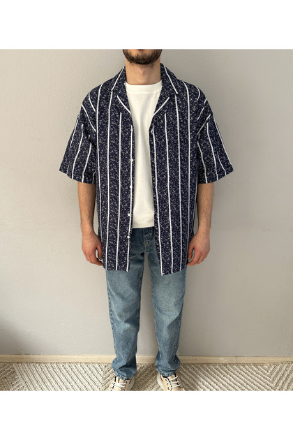 New Season Summer Short Sleeve Striped Cotton Linen Men's Shirt