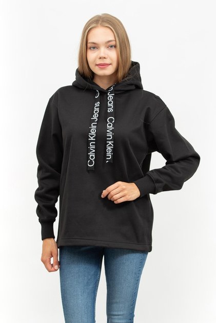 Logo Kadın Kapüşonlu Sweatshirt Siyah