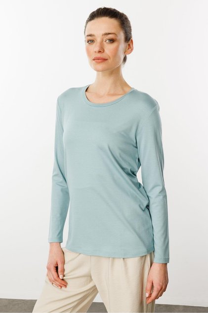Women's Crew Neck Basic Combed Cotton Blouse Mint