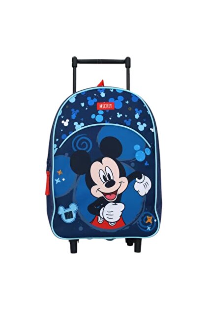 Troler copii, Mickey Mouse, 2 fermoare, 33x25x11 cm, Albastru