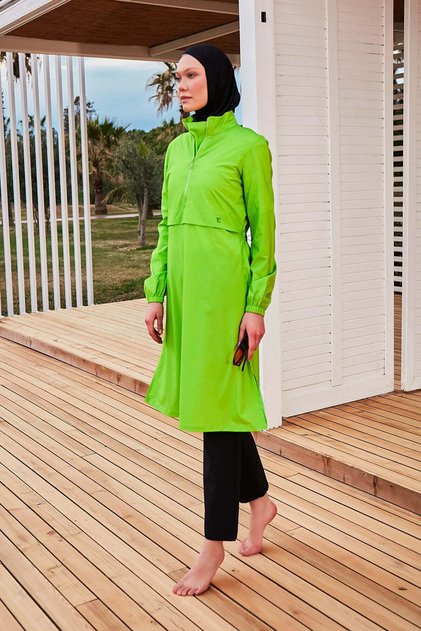 Parachute Fabric Green Full Covered Hijab Swimsuit