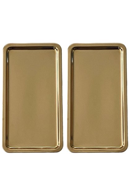 Stainless Steel Gold Color Rectangular Wide Metal Flat Presentation Tray Tea Coffee Dessert Presentation 2 Pieces