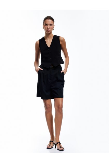 Crepe Scuba Fabric Lining Slim Fit V-Neck Sleeveless Button Vest
