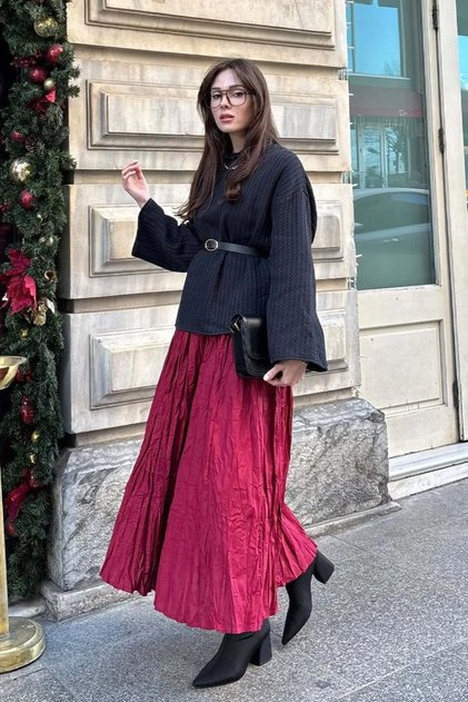 Burgundy Crinkle Voile Skirt 3-3022 (Without Belt)