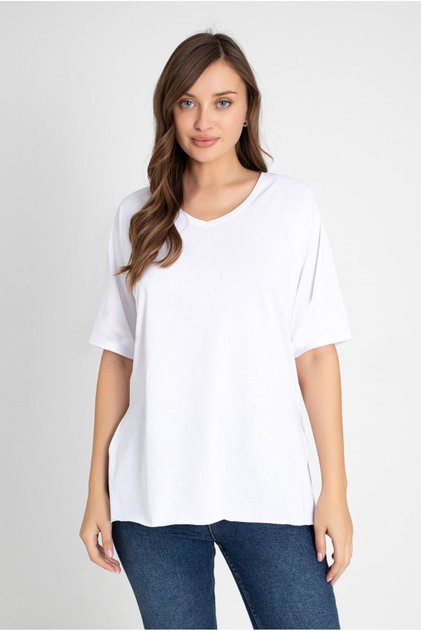 Cotton V-Neck Formal Women's Casual T-Shirt with Sleeves and Slits