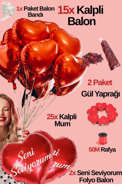 15 Red Heart Foil Balloon Set I Love You Foil Balloon 25 Heart Candle Helium Compatible Lover