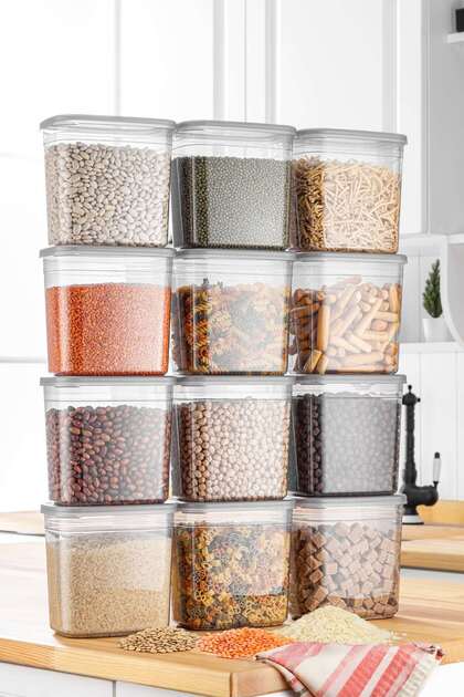 trendy kitchen 12 Adet 24 Parça 2 Litre Dikdörtgen Erzak Bakliyat