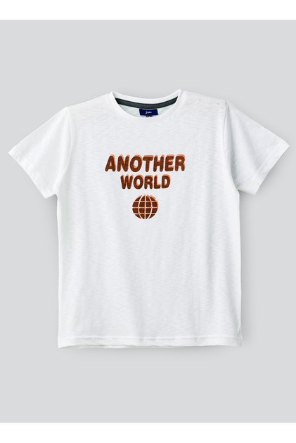 Another World' Graphic Cotton T-Shirt for Boys - White