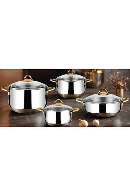 Lines Pırıl 8 Parça Paslanmaz Çelik Tencere Seti Altın Kulp