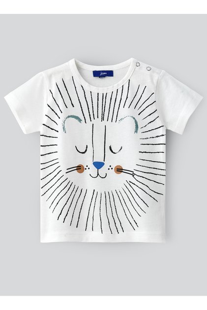 Serene Lion Face Graphic Cotton T-Shirt for Boys - White