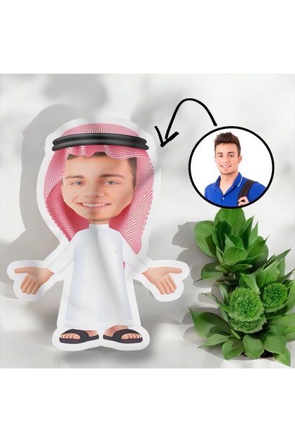 Kişiye Özel Fotoğraflı Arap Şeyhi Şekilli Bez Bebek Yastık