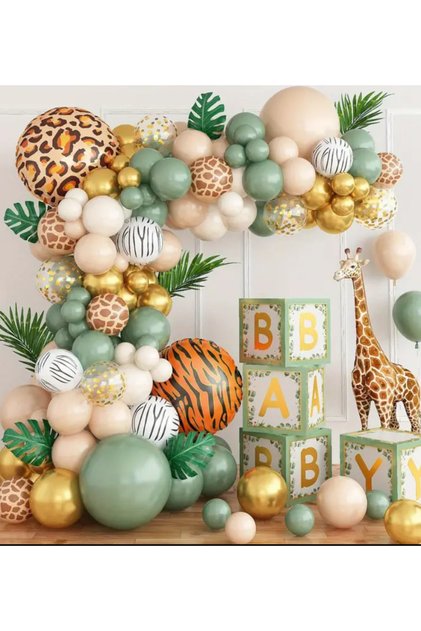 Giraffe and Zebra Patterned Balloon Safari Concept Balloon Chain Set 101 Pcs