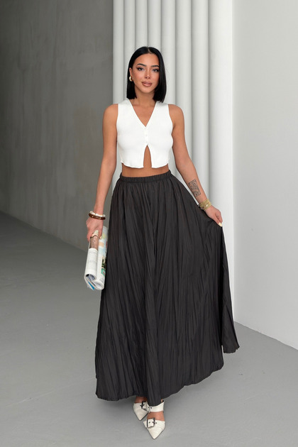 Women's Anthracite Crush Effect Long Flared Skirt