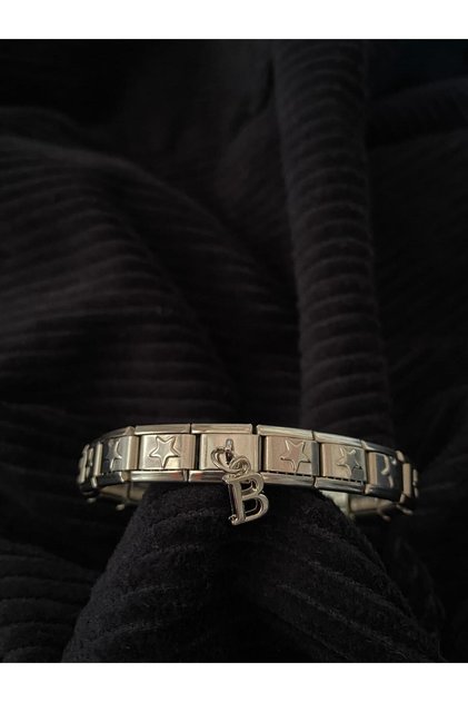 Letter B Starry Steel Italian Charm Bracelet