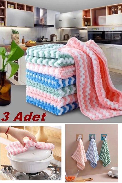 3 Adet Mikrofiber Yumuşak Dokulu Temizlik Bezi 30*30 Cm Mutfak Bezi Leke Tutmaz Koku Yapmaz
