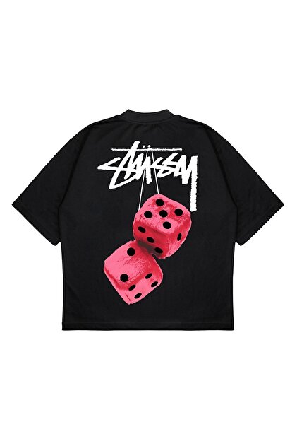 PURE EFFECT Unisex Oversize Stussy Pınk Dıce Baskılı Boxy Fit