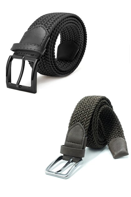 Ikil Elastic Knitted Belt 3.5cm Black And Brown Rubber Belt Unisex 2 Pieces