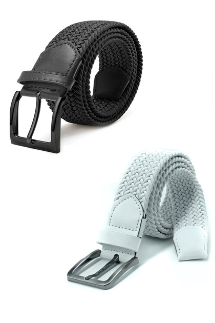 Ikil Elastic Knitted Belt 3.5cm Black And White Rubber Belt Unisex 2 Pieces