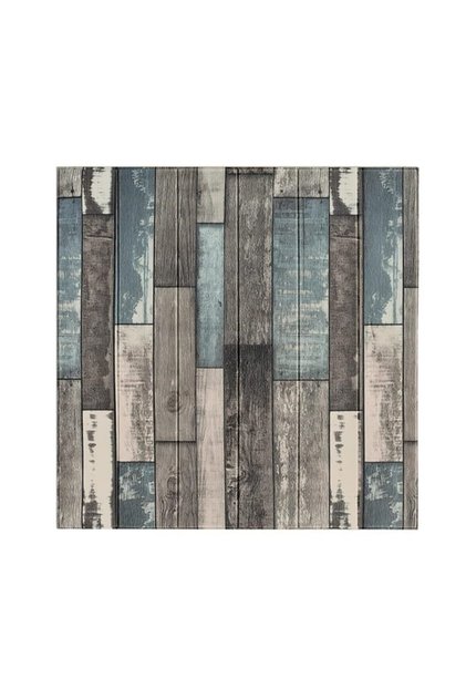 Σετ 10 Placi Tapet 3D, Flippy, 70 x 70 cm, 3 mm, Rasina, Tip Placi de Lemn, 4,9 mp, Gri/Albastru