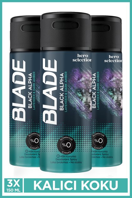 Hero Selection Serisi Black Alpha Erkek Alüminyumsuz Deodorant 3x150 Ml Leke Bırakmaz