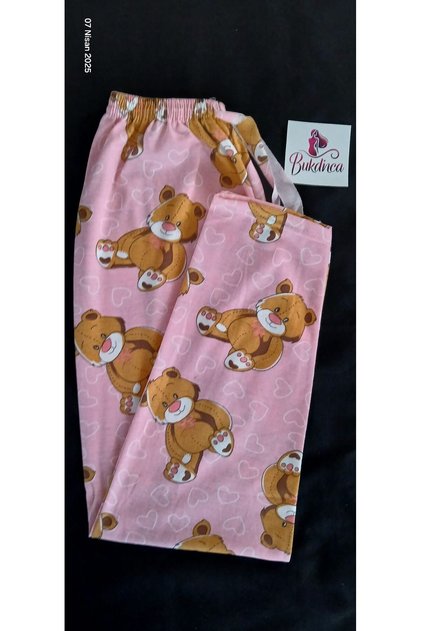 Bukadinca Baby Pink Fabric with Teddy Bear Pattern Pajamas Single Bottom