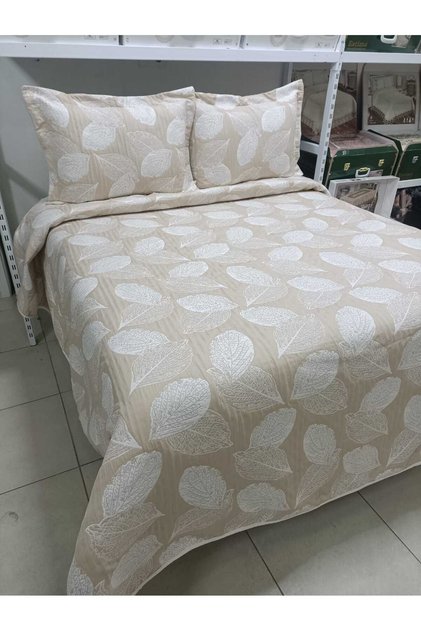 Yaprak Çift Kişilik Yatak Örtüsü - Bej