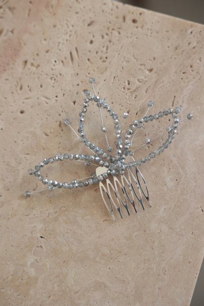 Silver Engagement Hair Accessory, Silver Crystal Beaded Comb Buckle, Special Occasion Buckle