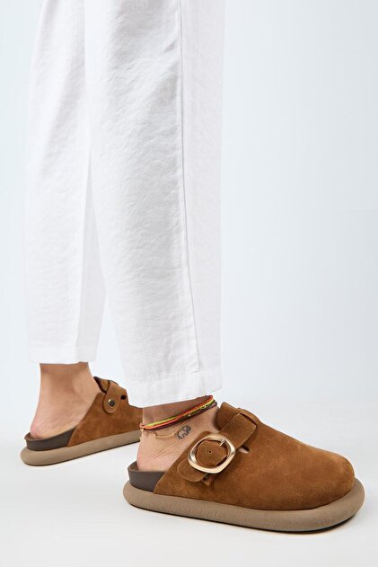 (Asymmetry) Women's Genuine Leather Belt Buckle Sabo Taba Slippers
