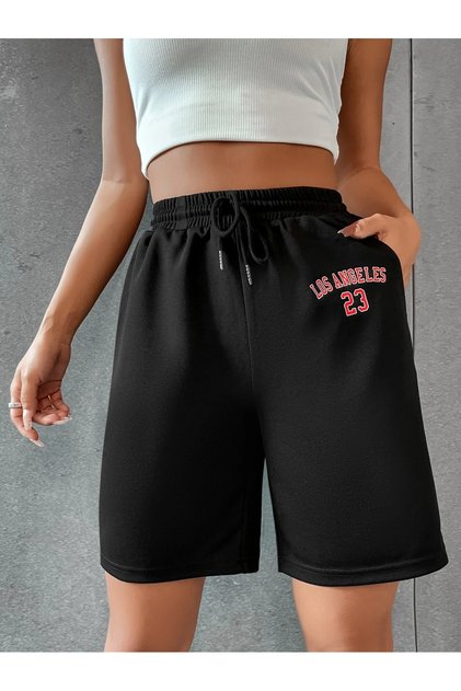 Women's Printed Black Regular Combed Shorts