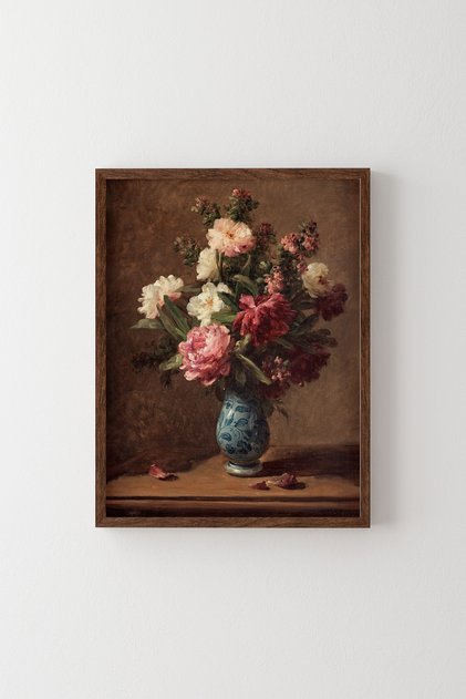 Still Life with Peony - Wooden Patterned Frame