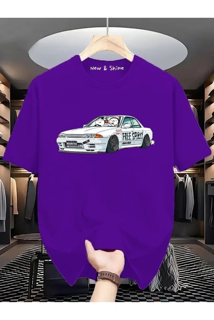 Tricou supradimensionat cu imprimeu retro cu mașini