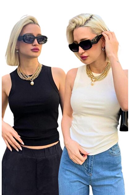 Pack of 2 White-Black Regular Cut Ribbed Undershirt Mg2428
