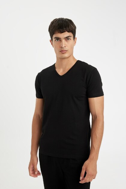 Slim Fit V-Neck Short Sleeve Pajama Top L4884Az24Wn