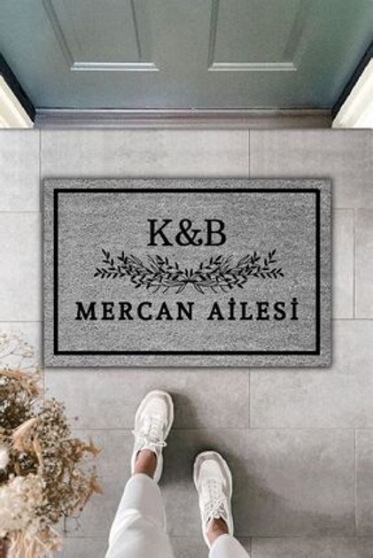 Modern Dijital Baskı - Gri Kişiye Özel Tasarım Paspas 70x45cm - Çeyiz Kapi Onu Paspasi