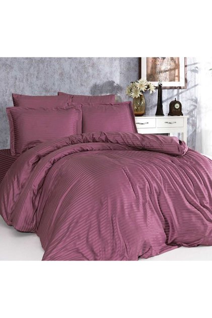 120x200 Yataklar İçin (1.5 Kişilik) Soft Saten Çizgili Nevresim Takımı