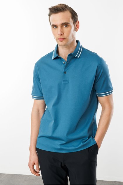 Men's Polo Neck Mercerized T-Shirt Petrol