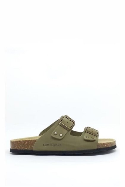 Jolie Nu 4Fx Khaki Genuine Leather Comfort Casual Buckle Slippers